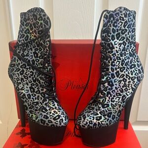 Pleaser Iridescent Lace-Up Leopard Boots